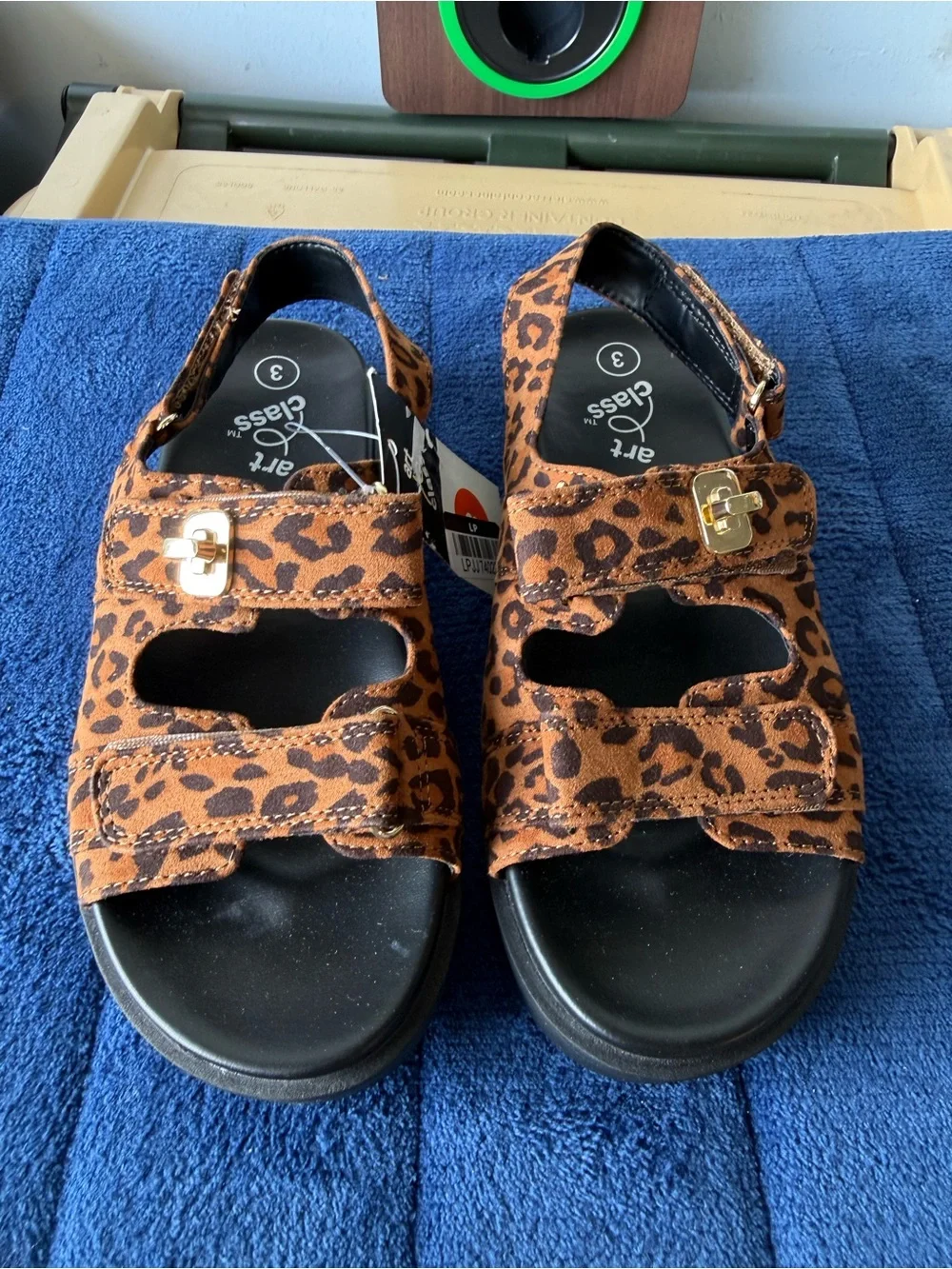 art class Leopard Print Brown Velcro Platform Sandals